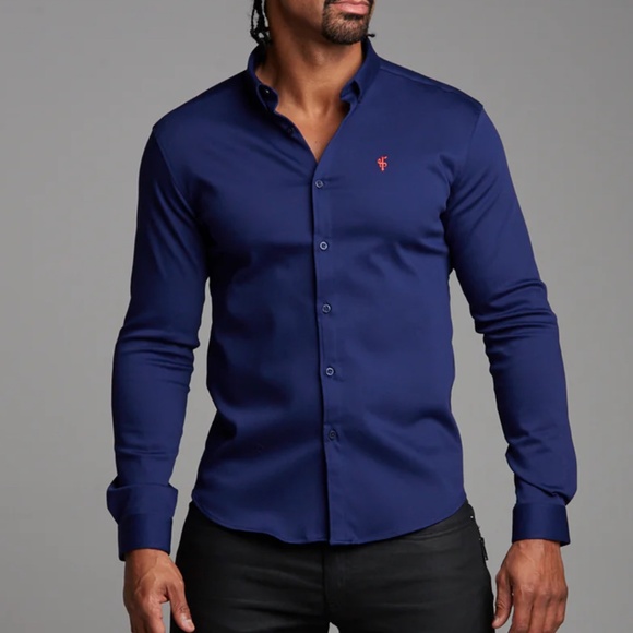 FATHER SONS SUPER SLIM STRETCH NAVY DENIM LONG SLEEVE (RED EMBLEM) - FS207 - Picture 1 of 12